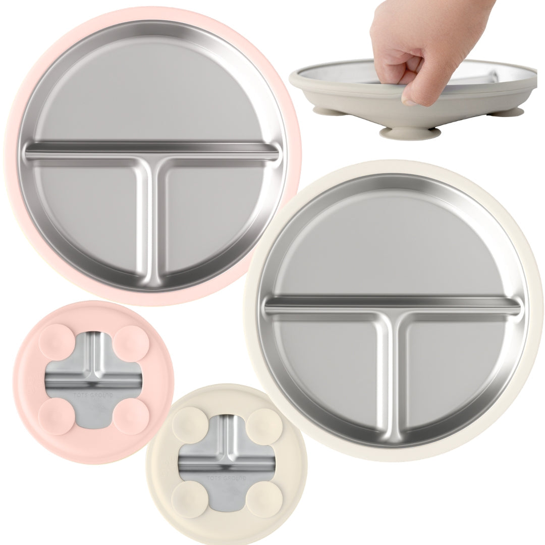 2'li Paslanmaz Çelik Vantuzlu Tabak Seti (Mocha Mousse & Sage Green)