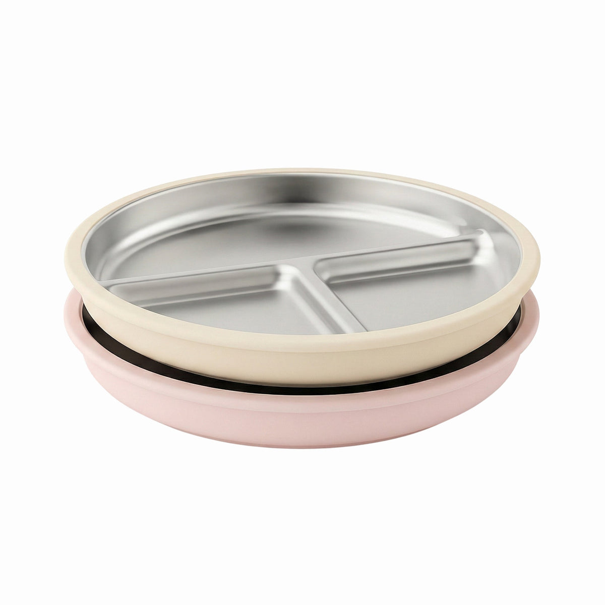 2'li Paslanmaz Çelik Vantuzlu Tabak Seti (Tofu & Pearl Blush)