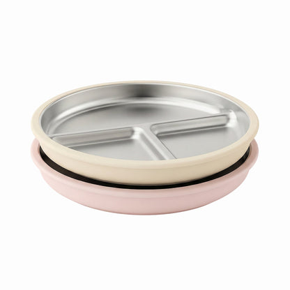 2'li Paslanmaz Çelik Vantuzlu Tabak Seti (Tofu & Pearl Blush)