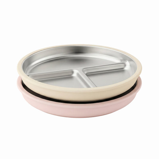 2'li Paslanmaz Çelik Vantuzlu Tabak Seti (Tofu & Pearl Blush)