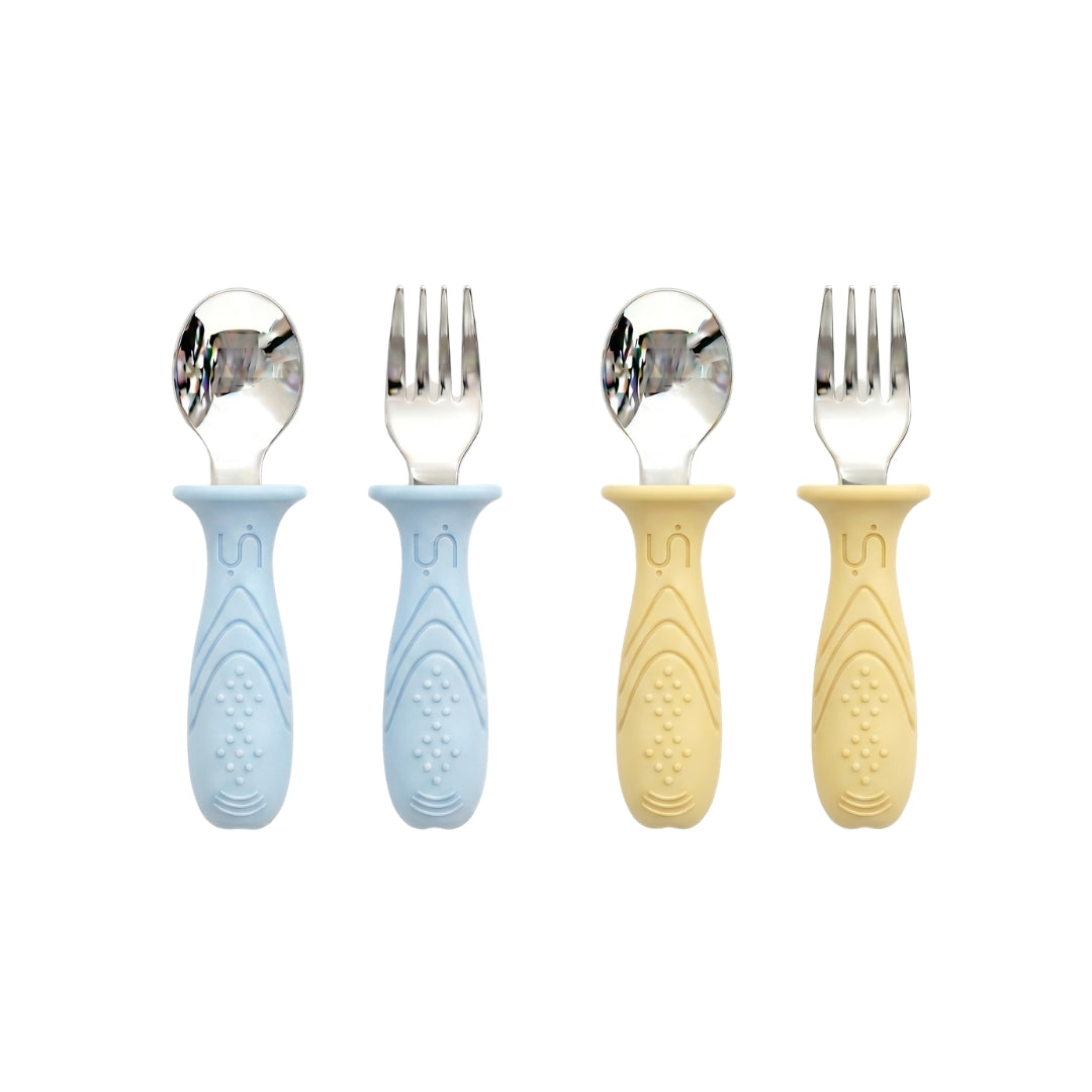 4'lü Paslanmaz Çelik Çatal Kaşık Seti (Butter Yellow & Baby Blue)