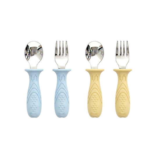 4'lü Paslanmaz Çelik Çatal Kaşık Seti (Butter Yellow & Baby Blue)