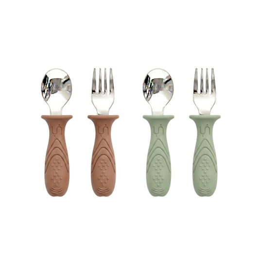 4'lü Paslanmaz Çelik Çatal Kaşık Seti (Mocha Mousse & Sage Green)