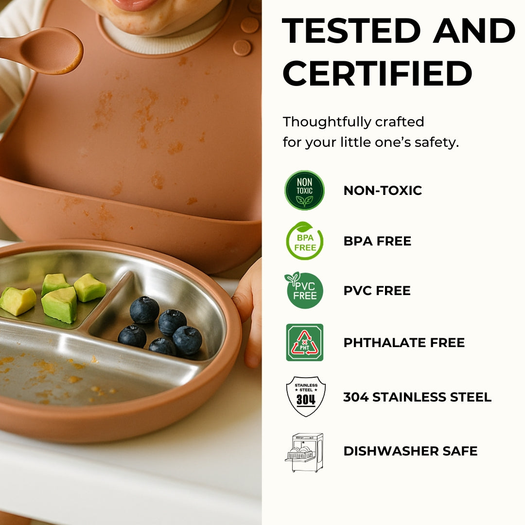 2'li Paslanmaz Çelik Vantuzlu Tabak Seti  (Mocha Mousse & Sage Green)
