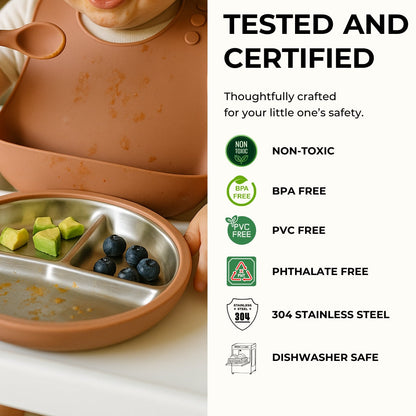 2'li Paslanmaz Çelik Vantuzlu Tabak Seti  (Mocha Mousse & Sage Green)